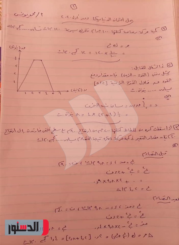 Ù†Ù…ÙˆØ°Ø¬ Ø¥Ø¬Ø§Ø¨Ø© Ø§Ù…ØªØ­Ø§Ù† Ø§Ù„Ø¯ÙŠÙ†Ø§Ù…ÙŠÙƒØ§ Ù„Ù„Ø«Ø§Ù†ÙˆÙŠØ© Ø§Ù„Ø¹Ø§Ù…Ø© 2020 ØµÙˆØ±